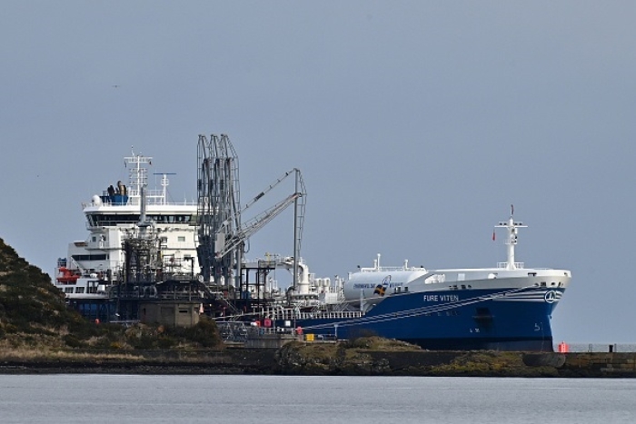 A liquefied natural gas (LNG) tanker berthed in Scotland last week. Concern is mounting over gas and oil supplies and energy security due to the conflict between Russia and the Ukraine. (Photo by Ken Jack/Getty Images)