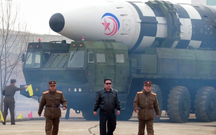 A photo released by Pyongyang’s KCNA state news agency on Friday purportedly shows Kim Jong Un at the launch of a Hwasong-17 intercontinental ballistic missile. (Photo: KCNA)