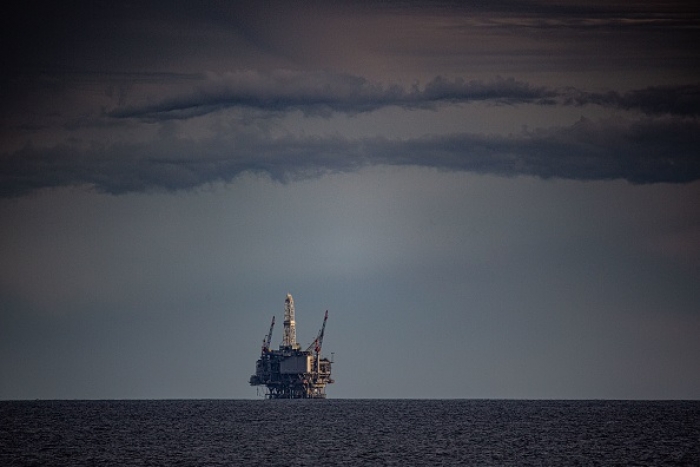 An offshore oil rig as seen from Gaviota, California on March 3, 2022. (Photo by George Rose/Getty Images)