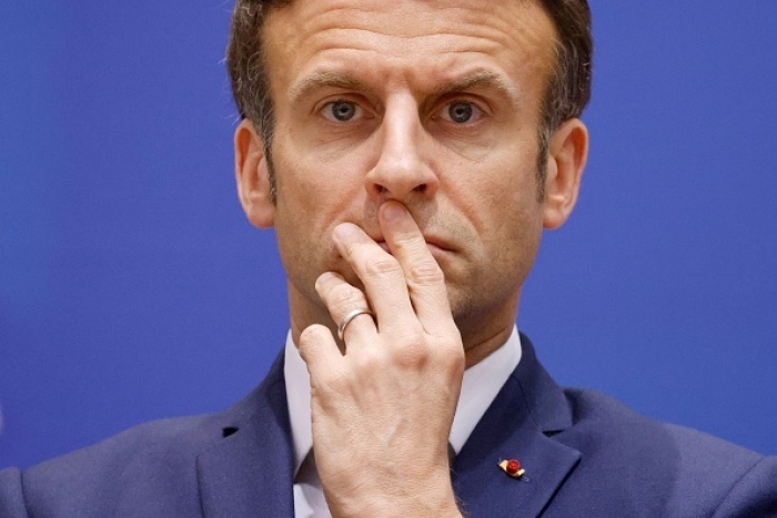 French President Emmanuel Macron at an E.U. summit in Brussels in March. (Photo by Ludovic Marin/AFP via Getty Images)