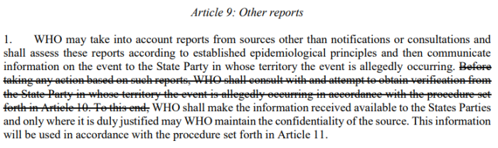 (Amendment proposed by Biden administration to International Health Regulations.)