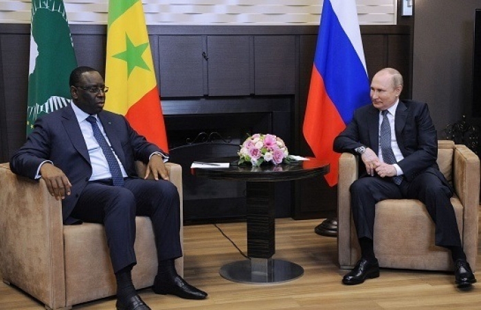 Russian President Vladimir Putin meets with Macky Sall, president of Senegal and chairman of the African Union, in Sochi this month. (Photo by Mikhail Klimentyev/ Sputnik /AFP via Getty Images)