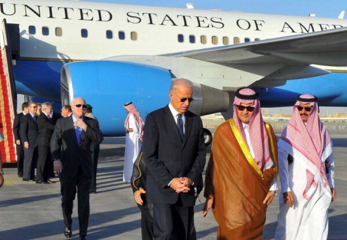 Then-Vice President Joe Biden visited Saudi Arabia on October 27, 2011 to offer condolences to the King Abdullah bin Abdul Aziz following the death of his brother, Crown Prince Sultan. (Photo from AFP via Getty Images)