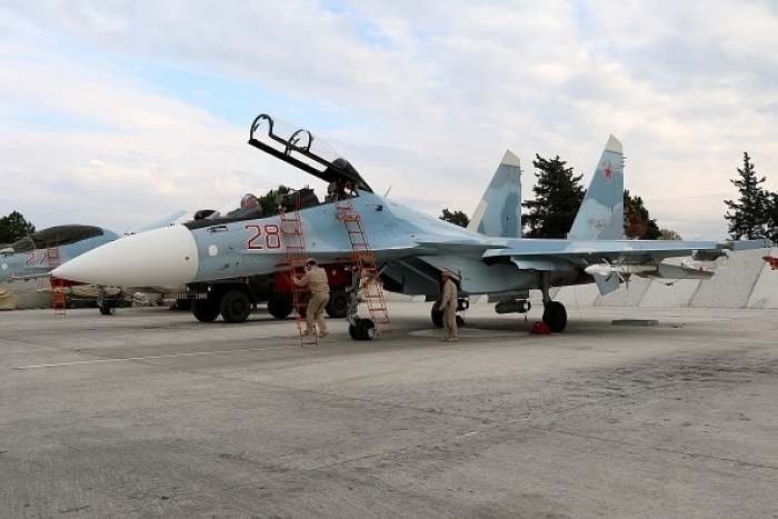 Russian Sukhoi Su-30M fighters, like those photographed here, are among the aircraft based at the Saki air base in Russian-occupied Crimea, the location of a series of dramatic explosions earlier this week. (Photo by Paul Gypteau / AFP via Getty Images)