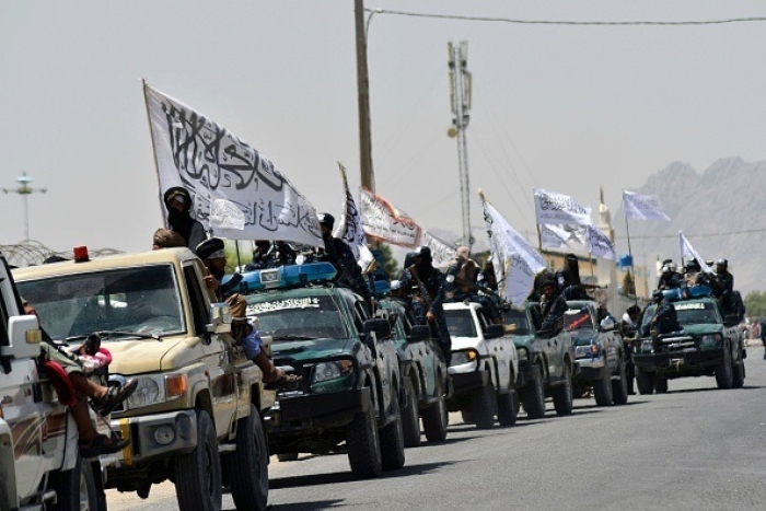 A convoy of Taliban fighters in Kandahar in September 2021. (Photo by Javed Tanveer/AFP via Getty Images)