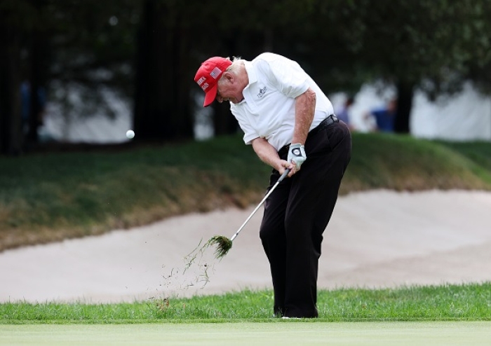 Former President Donald Trump was at his Bedminster, N.J. golf club when the FBI raiding his Palm Beach home on Monday. (Photo by Jonathan Ferrey/LIV Golf via Getty Images)