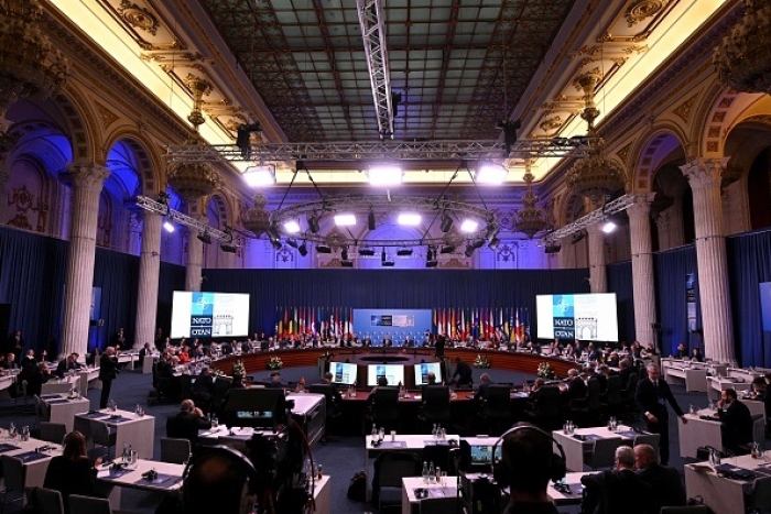 NATO foreign ministers meet in Bucharest, Romania on Wednesday. (Photo by Daniel Mihailescu / AFP via Getty Images) NATO foreign ministers meet in Bucharest, Romania on Wednesday. (Photo by Daniel Mihailescu / AFP via Getty Images)