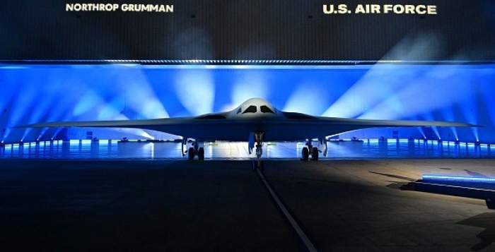 The B-21 Raider is unveiled during a ceremony at Northrop Grumman's Air Force Plant 42 in Palmdale, California, December 2, 2022. (Photo by FREDERIC J. BROWN/AFP via Getty Images) The B-21 Raider is unveiled during a ceremony at Northrop Grumman's Air Force Plant 42 in Palmdale, California, December 2, 2022. (Photo by FREDERIC J. BROWN/AFP via Getty Images)