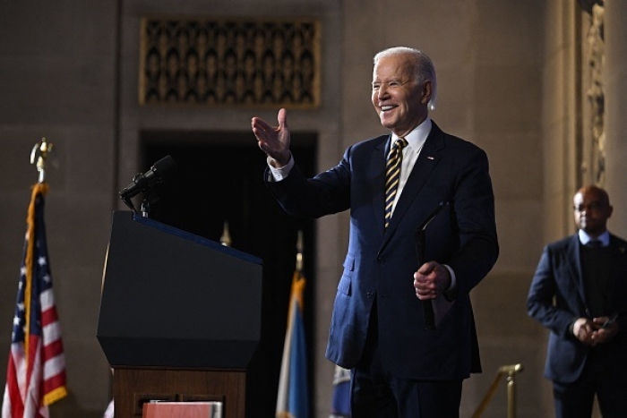 President Joe Biden speaks at the White House Tribal Nations Summit at the US Department of the Interior on November 30, 2022. (Photo by JIM WATSON/AFP via Getty Images) President Joe Biden speaks at the White House Tribal Nations Summit at the US Department of the Interior on November 30, 2022. (Photo by JIM WATSON/AFP via Getty Images)