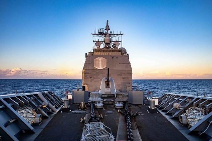 The guided missile cruiser USS Chancellorsville in the South China Sea on Tuesday. (U.S. Navy photo /Mass Communication Specialist 2nd Class Justin Stack) The guided missile cruiser USS Chancellorsville in the South China Sea on Tuesday. (U.S. Navy photo /Mass Communication Specialist 2nd Class Justin Stack)