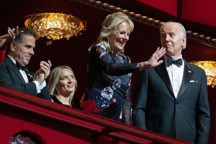 President Joe Biden and First Lady Jill Biden, and son Hunter Biden and his wife Melissa Cohen attend the Kennedy Center Honors in Washington, D.C., on December 4, 2022. (Photo by SAUL LOEB/AFP via Getty Images)