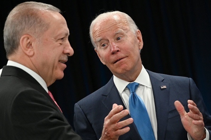 Turkish President Recep Tayyip Erdogan with President Biden at a NATO summit in Madrid last June. (Photo by Gabriel Bouys / AFP via Getty Images) Turkish President Recep Tayyip Erdogan with President Biden at a NATO summit in Madrid last June. (Photo by Gabriel Bouys / AFP via Getty Images)