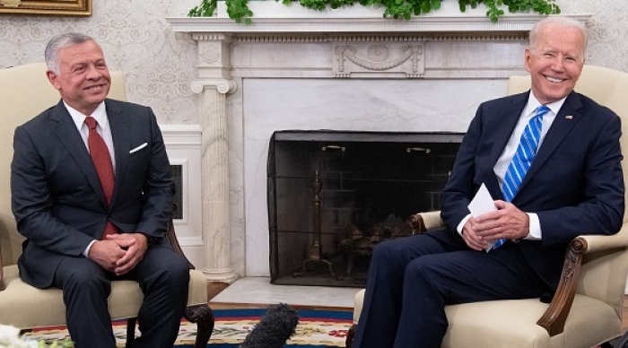 President Biden with Jordan’s King Abdullah II in the Oval Office of the White House in July 2021. (Photo by Saul Loeb / AFP via Getty Images) President Biden with Jordan’s King Abdullah II in the Oval Office of the White House in July 2021. (Photo by Saul Loeb / AFP via Getty Images)