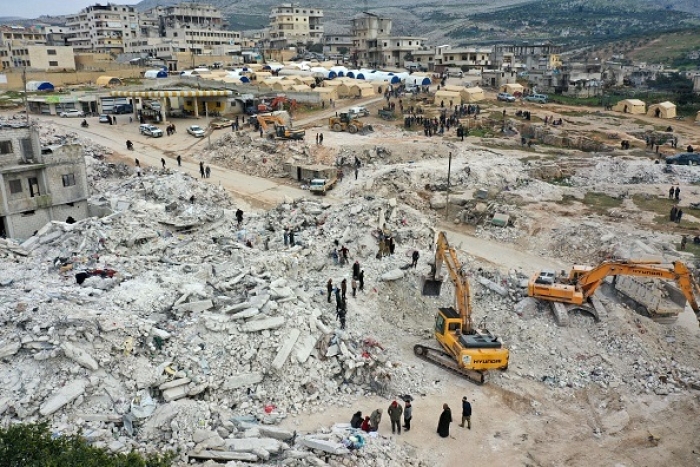 Rescuers search for earthquake survivors amid the rubble of collapsed buildings in the town of Harim in Syria’s rebel-held northwest at the weekend. (Photo by Omar Haj Kadour / AFP via Getty Images) Rescuers search for earthquake survivors amid the rubble of collapsed buildings in the town of Harim in Syria’s rebel-held northwest at the weekend. (Photo by Omar Haj Kadour / AFP via Getty Images)