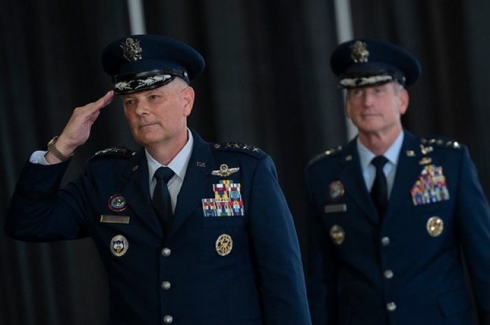 U.S. Air Force Gen. Glen D. VanHerck, left, assumes command of NORAD and U.S. Northern Command at Peterson Air Force Base, Colo. in August 2020, relieving Gen. Terrance J. O’Shaughnessy. (DoD photo by Chad J. McNeeley)