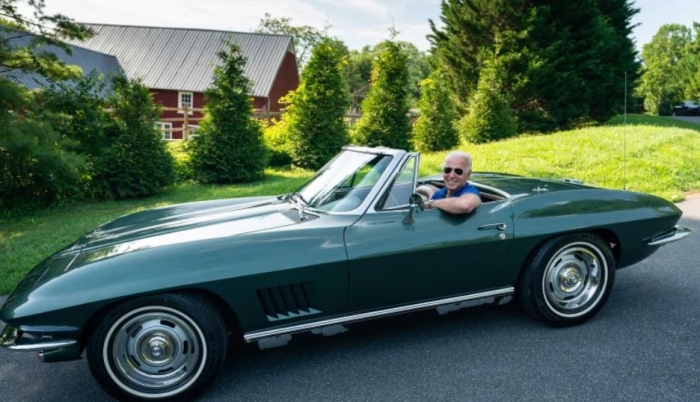 President Joe Biden in his cherished 1967 Corvette Stingray. (Screenshot, Time)