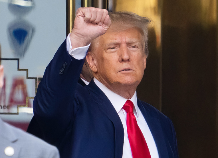 Former President Donald Trump heads to his arraignment hearing on April 04, 2023 in New York City. (Photo by Gotham/GC Images)