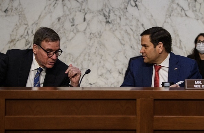 Senate intelligence committee chairman Mark Warner (D-Va.) speaks with ranking member Marco Rubio (R-Fla.) at a hearing on Capitol Hill. (Photo by NICHOLAS KAMM/AFP via Getty Images) Senate intelligence committee chairman Mark Warner (D-Va.) speaks with ranking member Marco Rubio (R-Fla.) at a hearing on Capitol Hill. (Photo by NICHOLAS KAMM/AFP via Getty Images)
