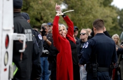 Actress Jane Fonda is arrested during a Climate Change Protest on October 25, 2019 in Washington, D.C. (Photo by John Lamparski/Getty Images)