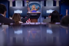 White House Press Secretary Kayleigh McEnany takes questions from reporters during a briefing at the White House May 28, 2020, in Washington, DC. (Photo by BRENDAN SMIALOWSKI/AFP via Getty Images)