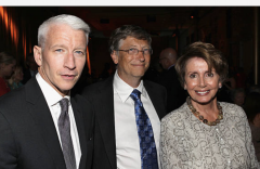 Nancy Pelosi with Anderson Cooper and Bill Gates at Together To End AIDS: An Evening to Benefit afAR and GBCHealth at John F. Kennedy Center for Performing Arts, Washington, D.C., July 21, 2012. (Photo by Paul Morigi/Getty Images)