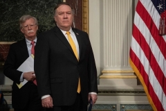 Secretary of State Mike Pompeo and then-National Security Advisor John Bolton at the White House in October 2018.  (Photo by Nicholas Kamm/AFP via Getty Images)