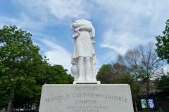 A decapitated statue of Christopher Columbus is viewed at Christopher Columbus Park in Boston, Mass. on June 10, 2020. The statue's head, damaged overnight, was recovered by the Boston Police Department, as a movement to remove statues commemorating slavers and colonizers continues to sweep across the U.S. (Photo credit: JOSEPH PREZIOSO/AFP via Getty Images)