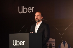 Uber CEO Dara Khosrowshahi addresses a press conference in New Delhi on October 22, 2019. (Photo credit: SAJJAD HUSSAIN/AFP via Getty Images)