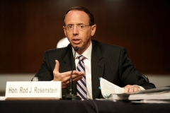 Former Deputy Attorney General Rod Rosenstein testifies during a Republican-led Senate Judiciary Committee hearing on "Crossfire Hurricane", the FBI's probe into Russian election interference and the 2016 Trump campaign in the Dirksen Senate Office Building in Washington, DC,on June 3, 2020. (Photo by GREG NASH/POOL/AFP via Getty Images)