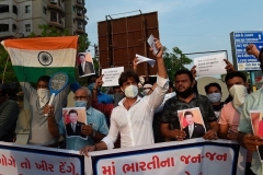 Indians protest in Ahmedabad on Tuesday against the killing of Indian soldiers in a clash with Chinese troops along their disputed border. (Photo by Sam Panthaky/AFP via Getty Images)