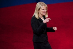 Moderator ABC News Anchor Martha Raddatz walks across the stage after Vice President Joe Biden and Congressman Paul Ryan participated in the vice presidential debate. (Photo credit: Mark Makela/Corbis via Getty Images)