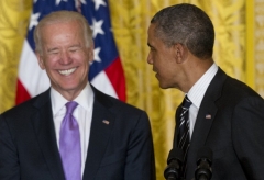 President Barack Obama and Vice President Joe Biden attend an LGBT Pride Month celebration at the White House on June 13, 2013. (Photo by SAUL LOEB/AFP via Getty Images)