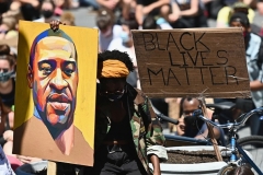 A "Black Lives Matter" protest in front of Borough Hall on June 8, 2020 in New York City. (Photo by ANGELA WEISS/AFP via Getty Images)