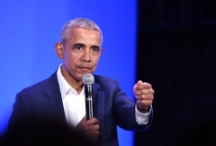 Former President Barack Obama speaks at the MBK Rising! My Brother's Keeper Alliance Summit in Oakland, California on February 19, 2019. (Photo by JOSH EDELSON/AFP via Getty Images)