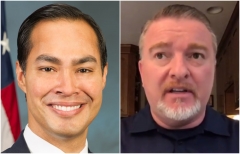 Julian Castro, left, the former HUD secretary under President Obama, and Mike O'Meara, president of the New York State Police Benevolent Association. (Getty Images, screenshot FNC)