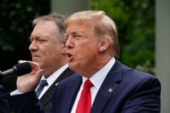 President Donald Trump, joined by Secretary of State Mike Pompeo, holds a press conference on May 29, 2020 at which he discussed that status of Hong Kong and China's coverup of COVID-19. (Photo by MANDEL NGAN/AFP via Getty Images)