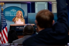 White House Press Secretary Kayleigh McEnany takes questions from reporters during the press briefing at the White House in Washington, DC, on July 13, 2020. (Photo by JIM WATSON/AFP via Getty Images)