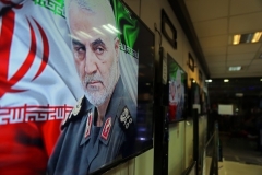 An image of Qassem Soleimani is seen on a television set in a store in downtown Tehran on January 5, two days after he was killed in a U.S. drone strike in Baghdad. (Photo by Majid Saeedi/Getty Images)