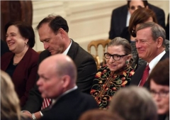 Justices Elena Kagan, Samuel Alito, Ruth Bader Ginsburg and Chief Justice John Roberts at the Presidential Medal of Freedom ceremony at the White House, Nov. 16, 2018. (SAUL LOEB/AFP via Getty Images)