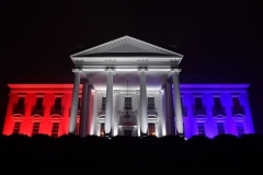 he White House is illuminated with red, white and blue lights during the 2020 "Salute to America" event in honor of Independence Day. (Photo by NICHOLAS KAMM/AFP via Getty Images)