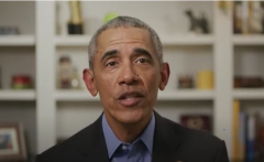 This screen grab from a video released by BidenForPresident shows former President Obama endorsing Joe Biden's White House bid through a video message on Tuesday, April 14, 2020. (Photo credit: OLIVIER DOULIERY/BidenForPresident/AFP via Getty Images)