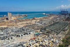 The destroyed port of Beirut, where a huge explosion last Tuesday devastated large swathes of the Lebanese capital. (Photo by AFP via Getty Images)