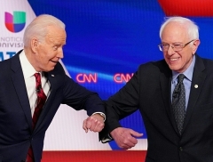 Democrat 2020 presidential candidates Joe Biden and Sen. Bernie Sanders campaign before Sanders suspended his campaign and endorsed Biden. (Photo by Mandel Ngan/AFP via Getty Images)