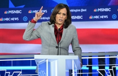 Former Democratic presidential hopeful California Senator Kamala Harris speaks during the fifth Democratic primary debate of the 2020 presidential campaign season, co-hosted by MSNBC and The Washington Post at Tyler Perry Studios in Atlanta, Ga. on Nov. 20, 2019. (Photo credit: SAUL LOEB/AFP via Getty Images)