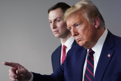 President Donald Trump, flanked by Senior Advisor Jared Kushner, speaks to the press on April 2, 2020. (Photo by MANDEL NGAN/AFP via Getty Images)