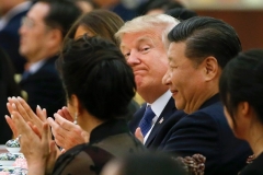 President Donald Trump and China's President Xi Jinping attend a state dinner at the Great Hall of the People in Beijing on November 9, 2017. Since then, relations have soured.(Photo by THOMAS PETER/AFP via Getty Images)