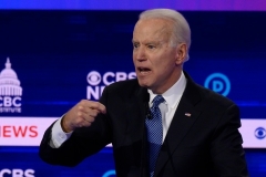 The Democratic presidential debate in Charleston, S.C. on February 25 is believed to be the first time Joe Biden spoke publicly about the need for U.S. health experts to get into China, where the coronavirus outbreak first emerged.  (Photo by Jim Watson/AFP via Getty Images)