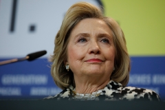 Former U.S. Secretary of State and First Lady Hillary Rodham Clinton addresses a press conference for the film "Hillary" screened in the Berlinale Special category at the 70th Berlinale film festival on February 25, 2020 in Berlin. (Photo credit: DAVID GANNON/AFP via Getty Images)