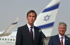 White House senior advisor Jared Kushner speaks alongside National Security Advisor Robert O'Brien at Abu Dhabi international airport on Monday, after taking the first commercial flight from Israel to the UAE. (Photo by Karim Sahib/AFP via Getty Images)