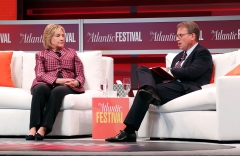 Former U.S. Secretary of State Hillary Clinton is interviewed by Jeffrey Goldberg, editor-in-chief, The Atlantic, at The Atlantic Festival on Oct. 2, 2018. (Photo credit: Paul Morigi/Getty Images)
